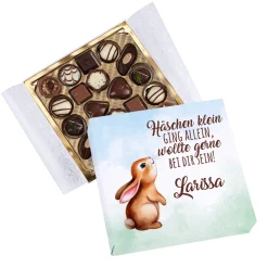 Pralinen zu Ostern mit Wunschname und Hasen-Motiv 