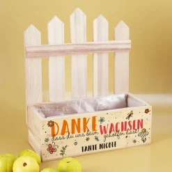Präsentkorb mit Zaun als Dankeschön für Erzieherinnen & Lehrer | Holz Geschenkkorb