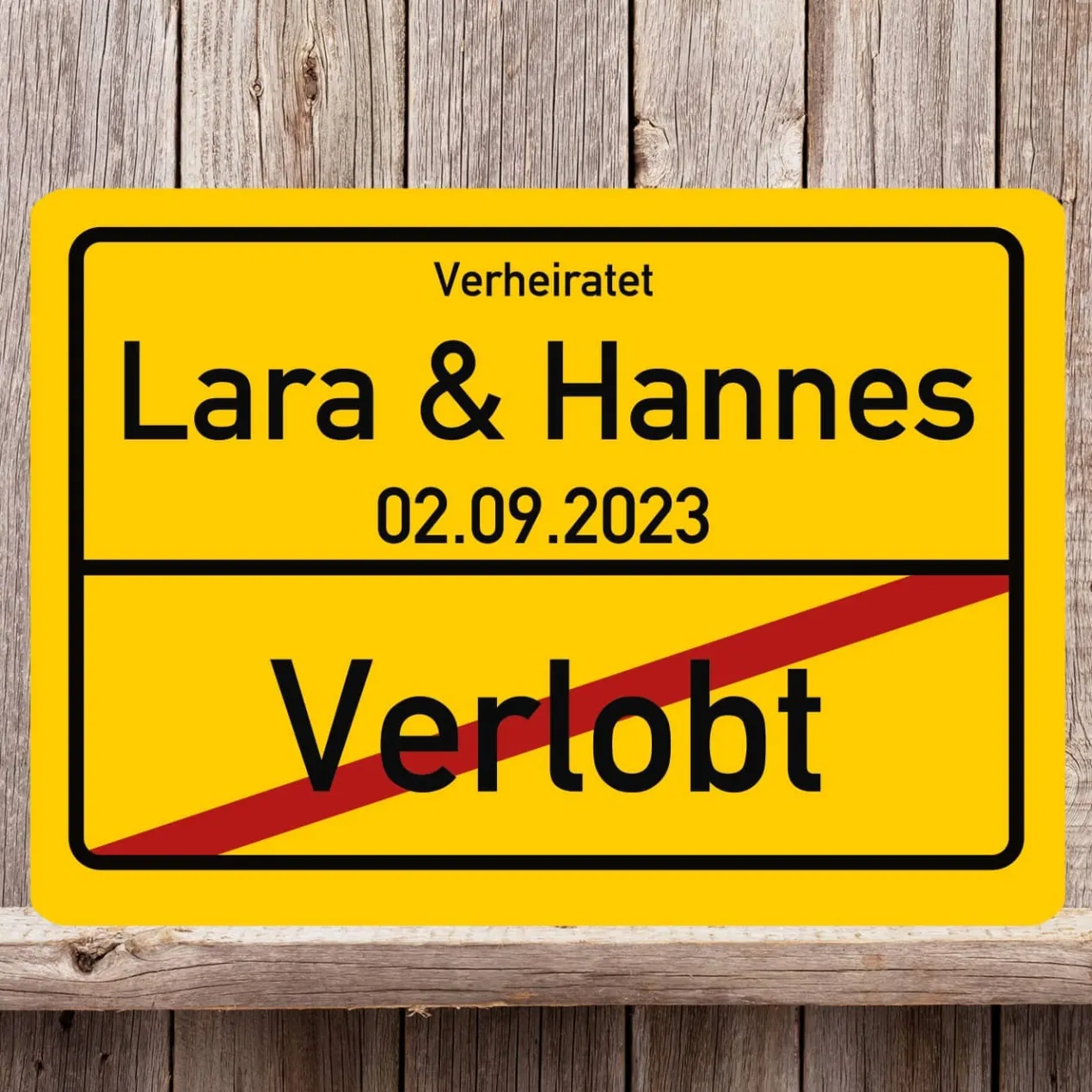 PVC-Schild zur Hochzeit mit Namen und Datum