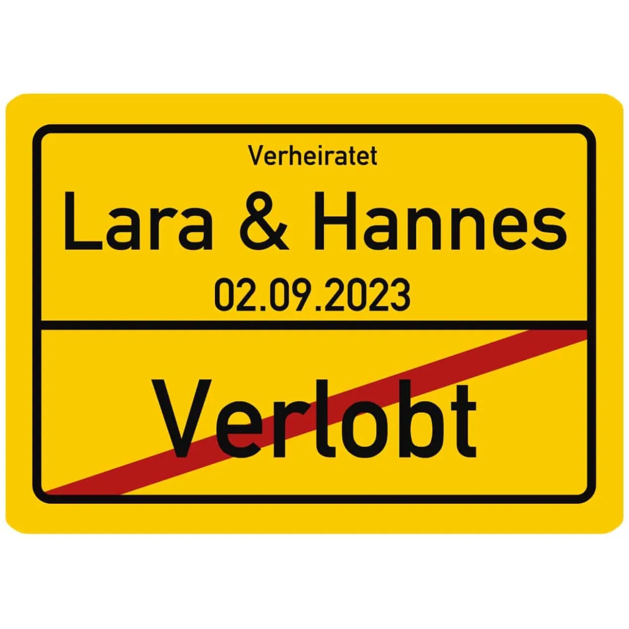 PVC-Schild zur Hochzeit mit Namen und Datum
