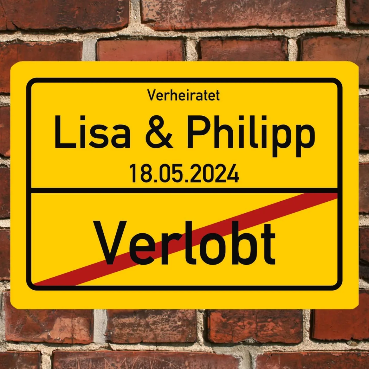 PVC-Schild zur Hochzeit mit Namen und Datum