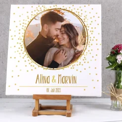 Quadratische Fotoleinwand mit goldenem Motiv zur Hochzeit