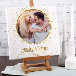 Quadratische Fotoleinwand mit goldenem Motiv zur Hochzeit