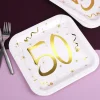 Quadratische Pappteller mit Gold-Metallic zum 50. Geburtstag