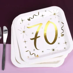 Quadratische Pappteller mit Gold-Metallic zum 70. Geburtstag