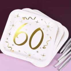 Quadratische Pappteller mit Gold-Metallic zum 60. Geburtstag