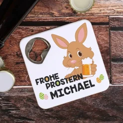 Quadratischer Flaschenöffner - Frohe Prostern - mit Namensaufdruck