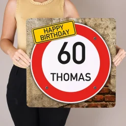 Quadratisches PVC-Banner zum Geburtstag mit Verkehrszeichenmotiv