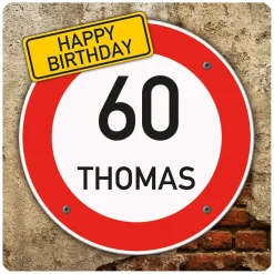 Quadratisches PVC-Banner zum Geburtstag mit Verkehrszeichenmotiv