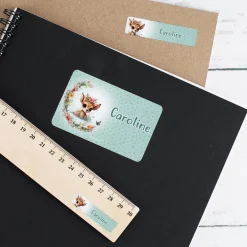 Rehkitz - Schulaufkleber mit Blumen und Name (100 Stück)