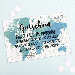 Reisegutschein in Puzzleform mit Ihrem Text gestaltet, 120 Teile