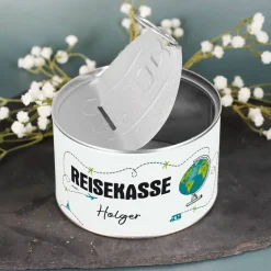 Reisekasse - Spardose zum Aufreißen mit Namensaufdruck