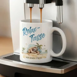 Relax-Tasse mit Faultier-Motiv und Spruch 'Nur keinen Stress!' | Geschenk für ABI & Schulabschluss