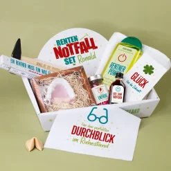 Renten Notfall Set mit Name personalisiert | Geschenkkorb zur Rente & Ruhestand für Männer & Frauen