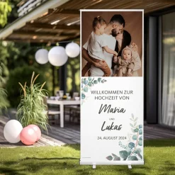 Roll-Up Banner - Eukalyptus - Hochzeitsaufsteller mit Ihrem Wunschfoto