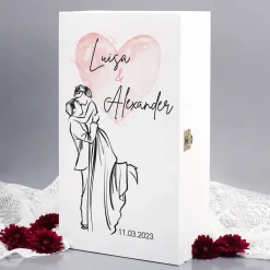 Romantisches Geschenkset zur Hochzeit mit Weingläsern und Holzbox