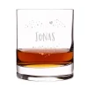Romantisches Whiskyglas mit einem Herz aus Punkten und Name