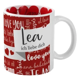 Romantische Tasse zum Valentinstag in verschiedenen Sprachen