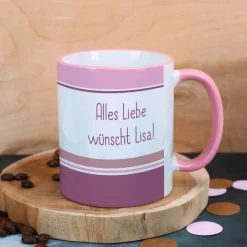 Rosa Fototasse mit Ihrem Wunschtext