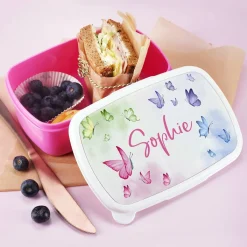 Rosa Kinder-Trinkflasche und Brotdose im Set mit Ihrem Wunschnamen