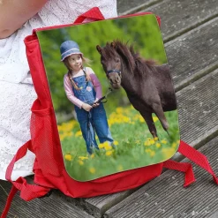 Roter Kindergartenrucksack mit Foto selbst gestalten