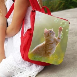 Roter Kindergartenrucksack mit Foto selbst gestalten
