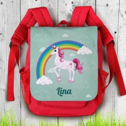 Rucksack für Kinder mit Einhorn, Regenbogen und Name