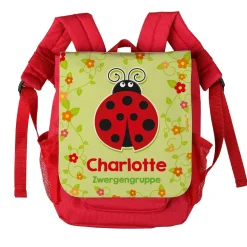 Rucksack für Kinder mit Marienkäfer, bunten Blüten, Name und Wunschtext