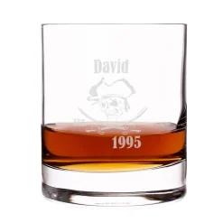Rumglas graviert mit Piratenmotiv, Name und Geburtsjahr