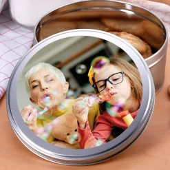 Runde Metalldose mit Ihrem Foto personalisiert