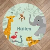 Runder Kinderteppich mit Tieren und Ihrem Wunschnamen