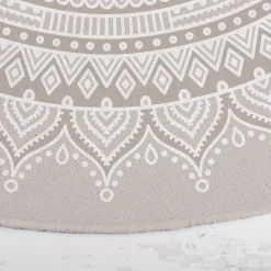 Runder Wohnteppich mit Mandala und Wunschtext in vier Farben