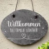 Runde Schieferplatte - Willkommen - mit Namensaufdruck