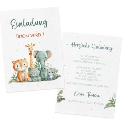 Safari Einladungskarte zum Kindergeburtstag mit Wunschdaten