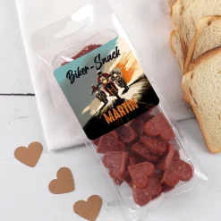 Salamiherzen für Biker mit Name personalisiert und Motorradmotiv | Snack Geschenk für Motorradfahrer