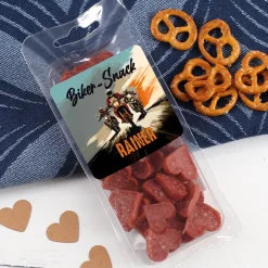 Salamiherzen für Biker mit Name personalisiert und Motorradmotiv | Snack Geschenk für Motorradfahrer