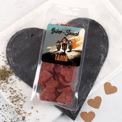 Salamiherzen für Biker mit Name personalisiert und Motorradmotiv | Snack Geschenk für Motorradfahrer
