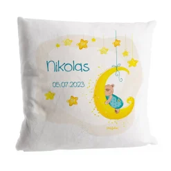 Samtweiches Kuschelkissen zur Geburt mit süßem Teddymotiv