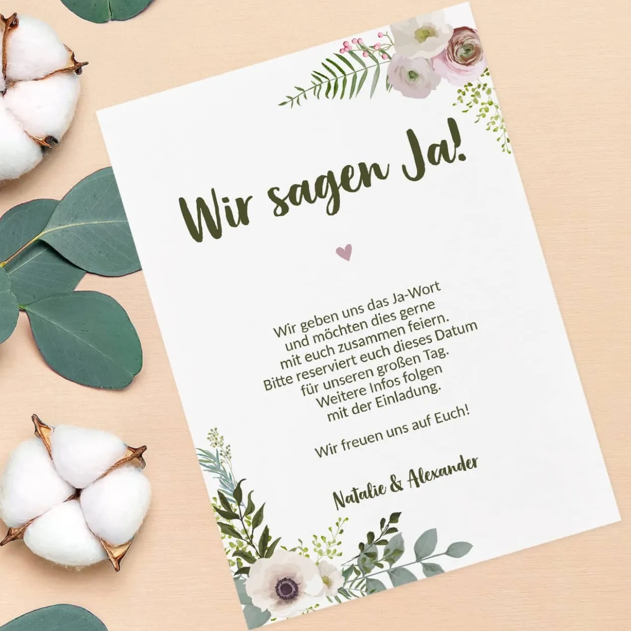 Save the Date Karte mit Blumenmotiv