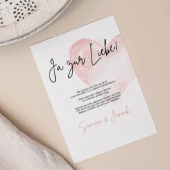 Save the Date Karte mit Brautpaar und rosa Watercolorherz