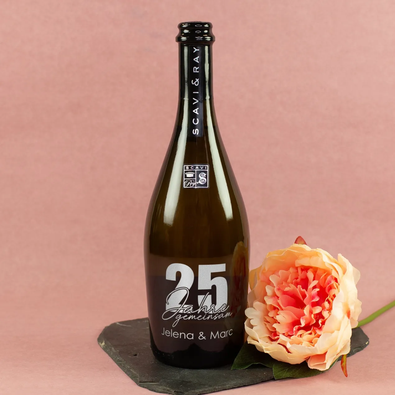 Scavi & Ray Prosecco Flasche mit Namensgravur als Geschenk zur Silberhochzeit | 750 ml