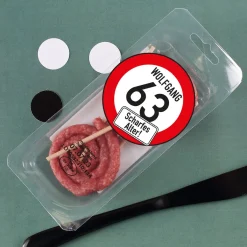 Scharfes Alter - Salami-Snack zum Geburtstag mit Name und Alter bedruckt