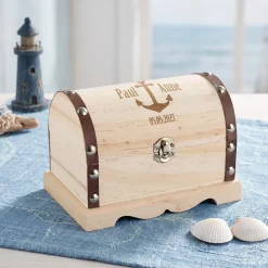 Schatztruhe aus Holz in 3 Größen mit Anker und Wunschgravur
