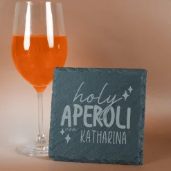 Schiefer-Untersetzer 'Holy Aperoli' personalisiert mit Name für Mädelsabend & Geburtstag