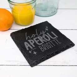Schiefer-Untersetzer 'Holy Aperoli' personalisiert mit Name für Mädelsabend & Geburtstag
