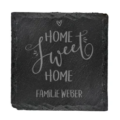 Schiefer-Untersetzer 'Home Sweet Home' personalisiert mit Namen für Paare als Einweihungsgeschenk