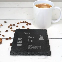 Schiefer-Untersetzer mit Gravur | Personalisiert mit Name für Geburtstag und festliche Anlässe
