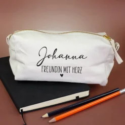 Schlampermäppchen & Beautycase mit Herz als Geschenk für Frauen | Tasche personalisiert in 2 Größen