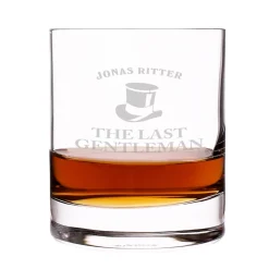 schlichtes, gerades und schweres Whiskyglas mit Gravur