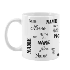 schlichte Tasse mit Ihrem Wunschnamen - schwarz und weiß